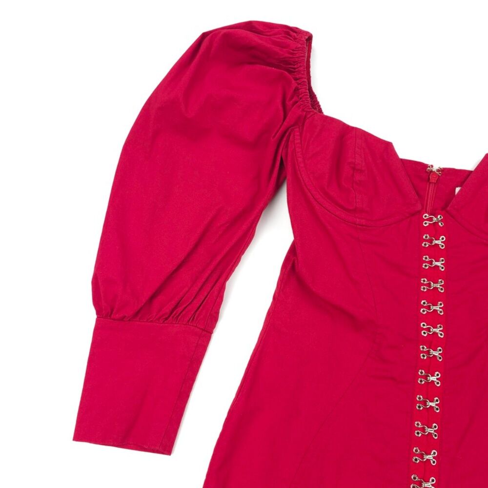 OH POLLY Steal Their Heart Puff Sleeve Mini Dress Red Romantic Cottagecore Sexy - Picture 6 of 10